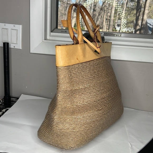 MZ Wallace Large Raffia and Belting Leather Woven Tote Handbag - Rare Style - Picture 8 of 12